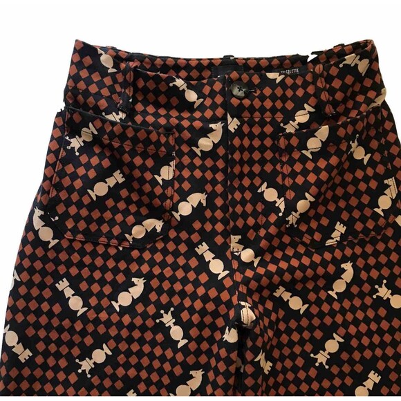 Anthropologie Maeve Brown Colette Checkerboard Chess Stretch Cropped Pants - 28 - Picture 2 of 7
